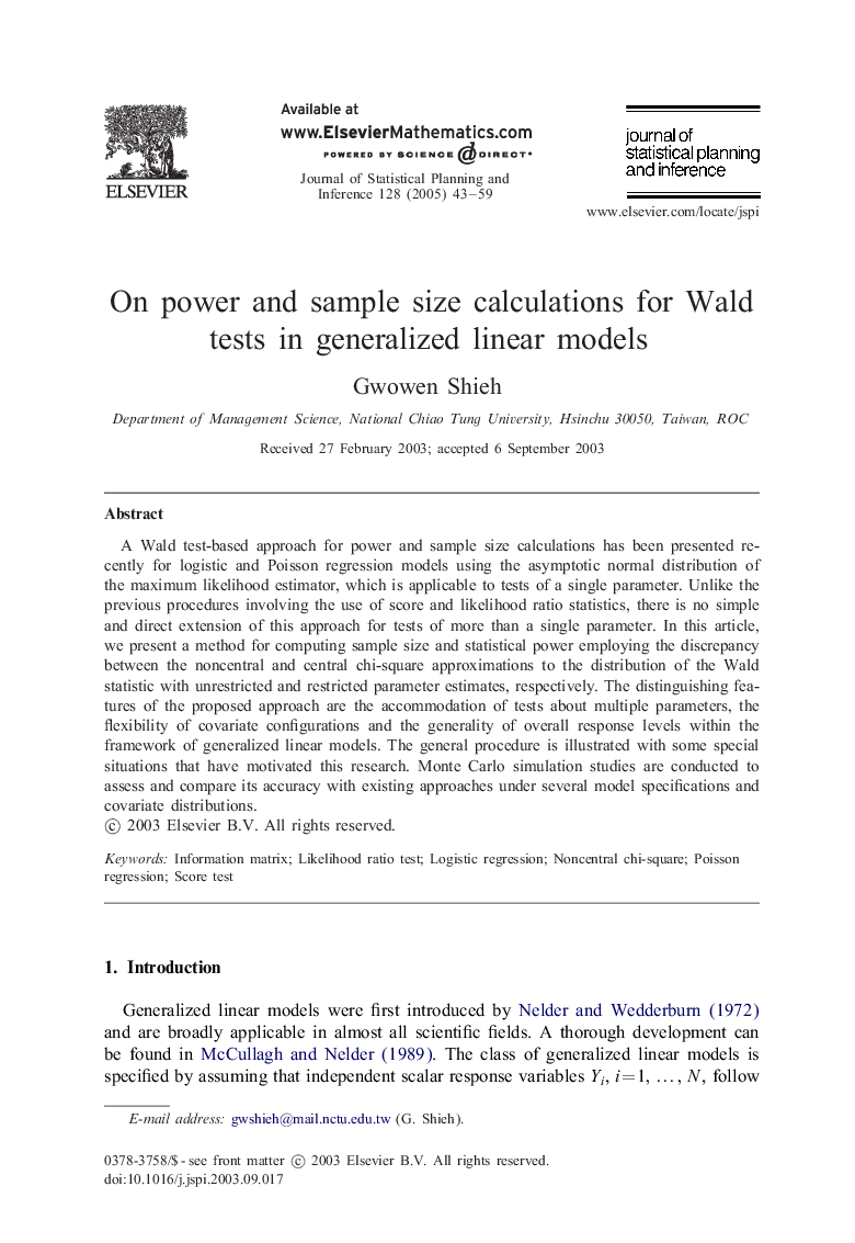 On power and sample size calculations for Wald tests in generalized linear models