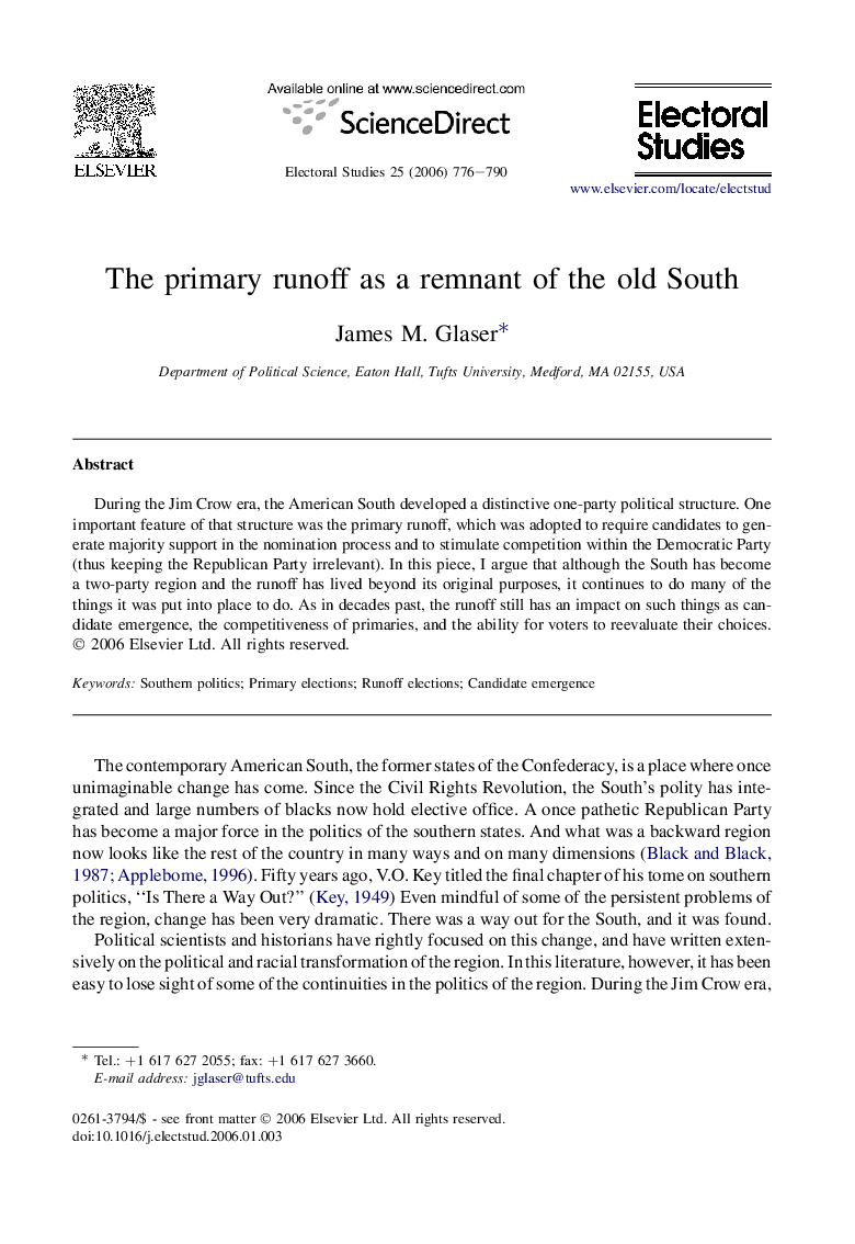 The primary runoff as a remnant of the old South