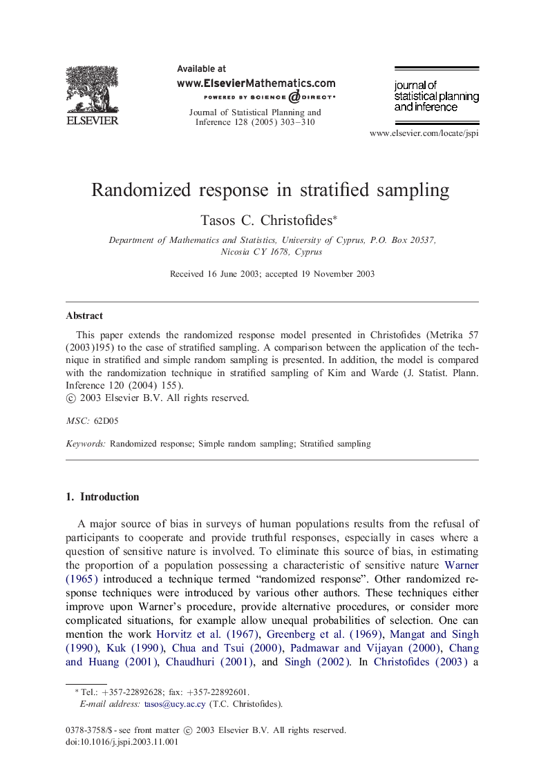 Randomized response in stratified sampling