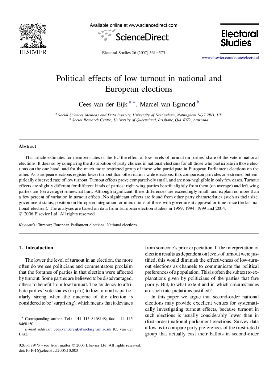 Political effects of low turnout in national and European elections