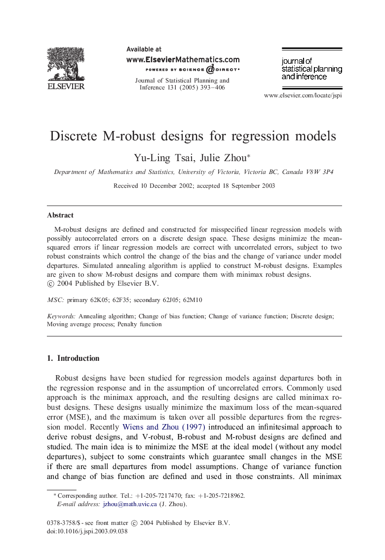 Discrete M-robust designs for regression models