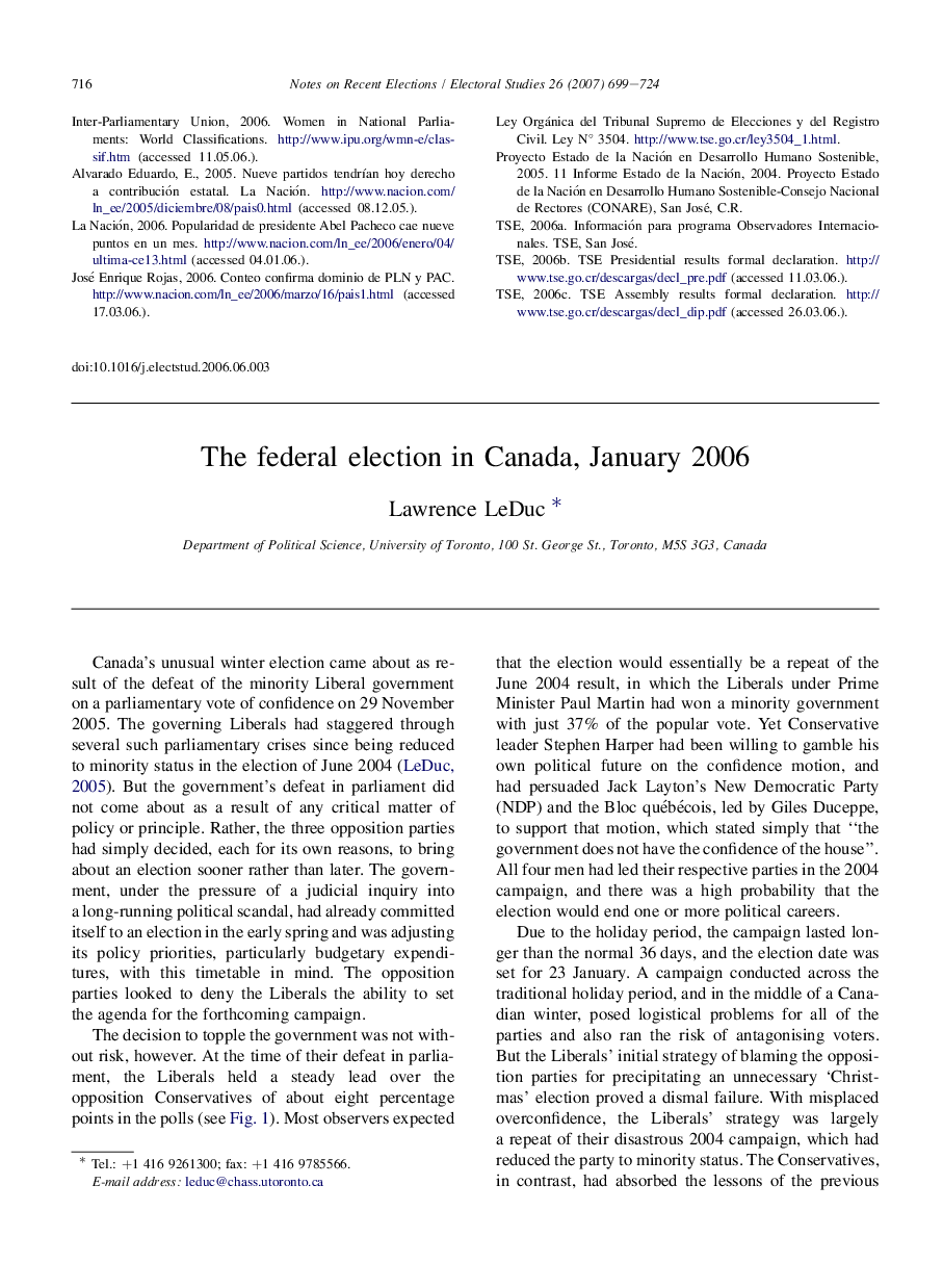 The federal election in Canada, January 2006