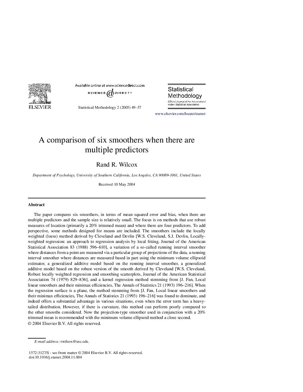 A comparison of six smoothers when there are multiple predictors