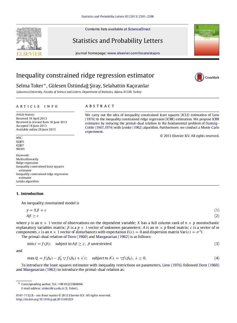 Inequality constrained ridge regression estimator