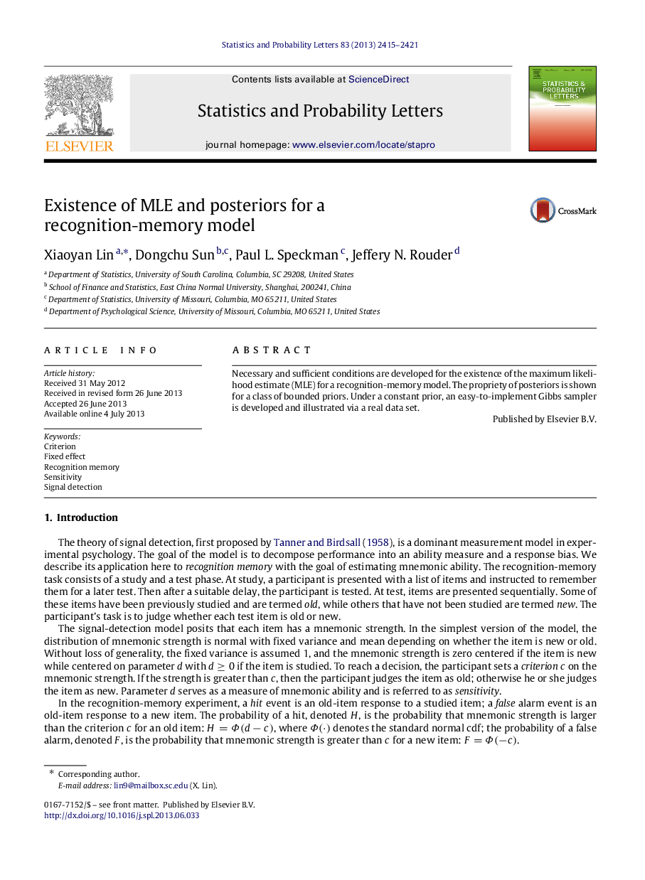 Existence of MLE and posteriors for a recognition-memory model