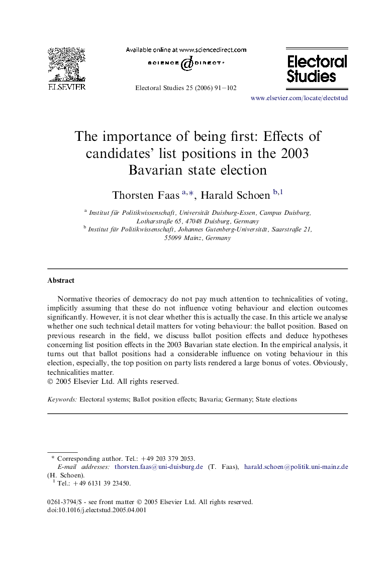 The importance of being first: Effects of candidates' list positions in the 2003 Bavarian state election