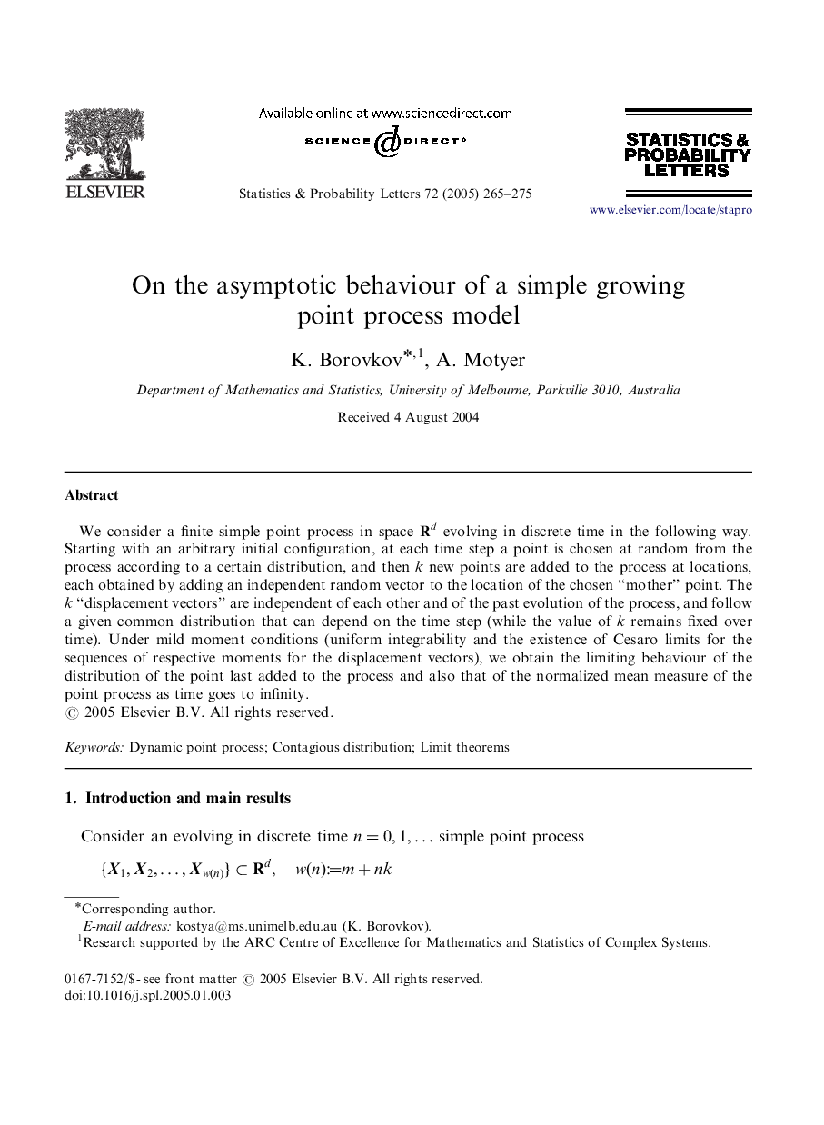 On the asymptotic behaviour of a simple growing point process model