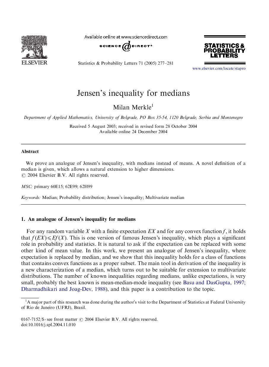 Jensen's inequality for medians