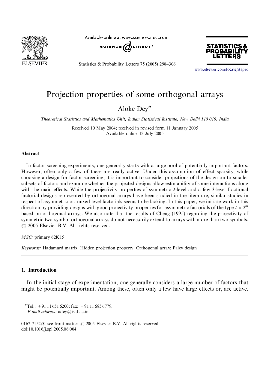 Projection properties of some orthogonal arrays