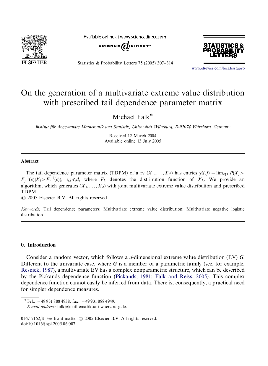 On the generation of a multivariate extreme value distribution with prescribed tail dependence parameter matrix