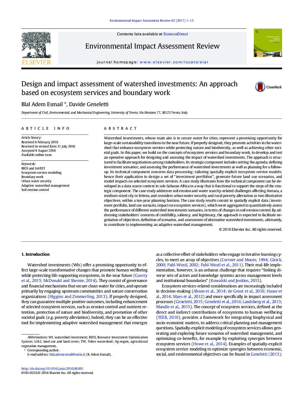 Design and impact assessment of watershed investments: An approach based on ecosystem services and boundary work