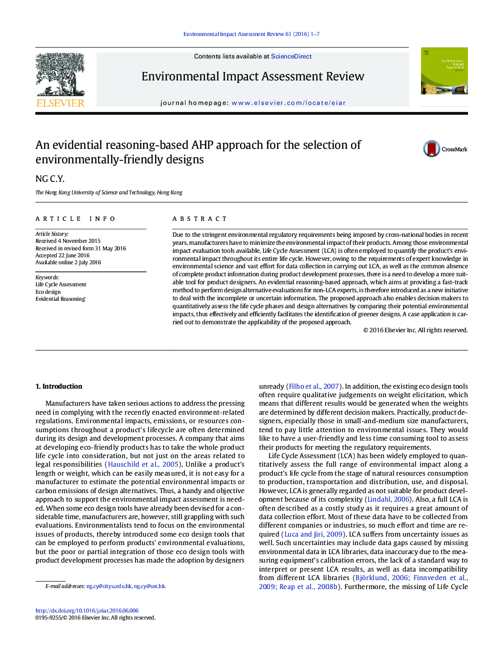 An evidential reasoning-based AHP approach for the selection of environmentally-friendly designs