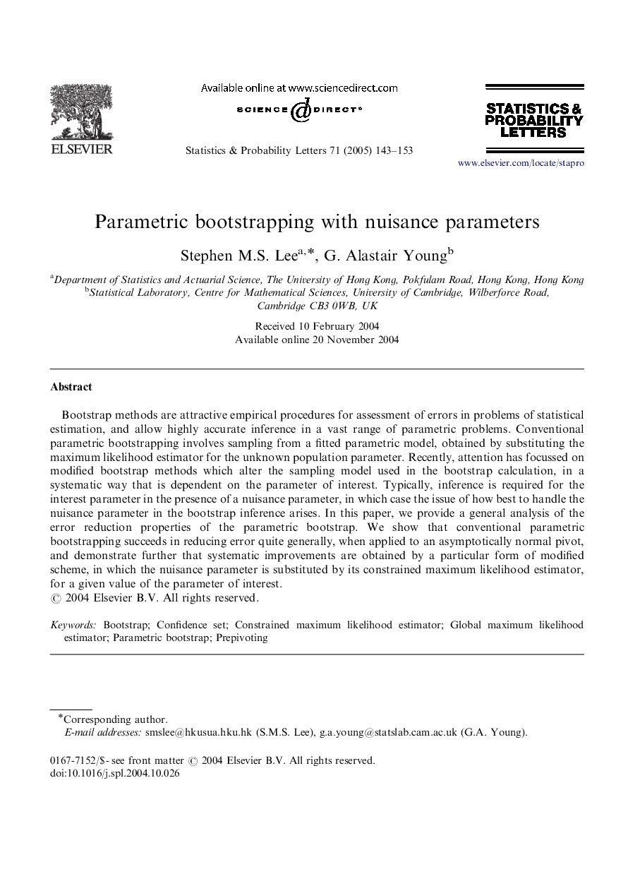 Parametric bootstrapping with nuisance parameters