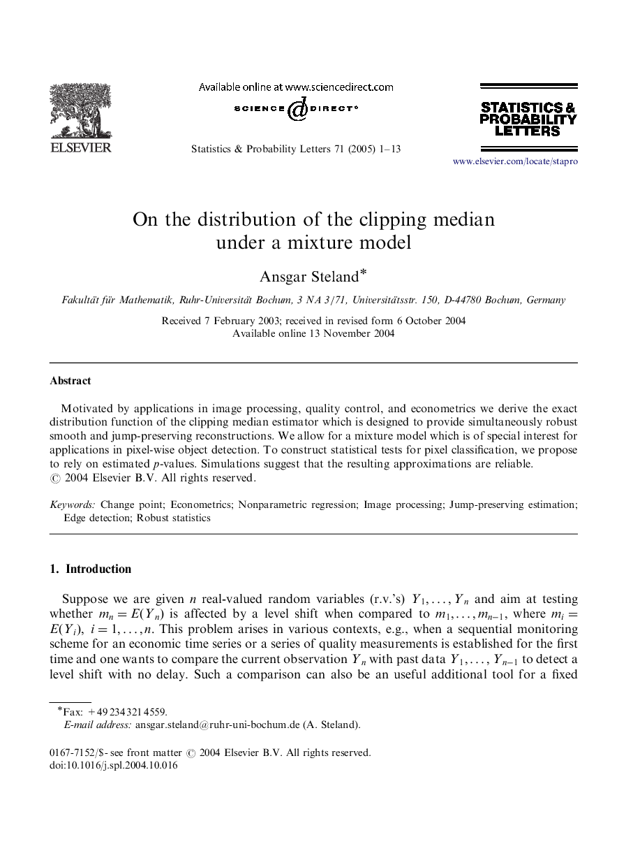 On the distribution of the clipping median under a mixture model