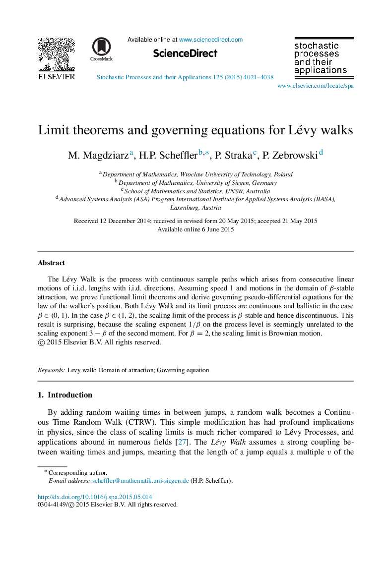 Limit theorems and governing equations for Lévy walks