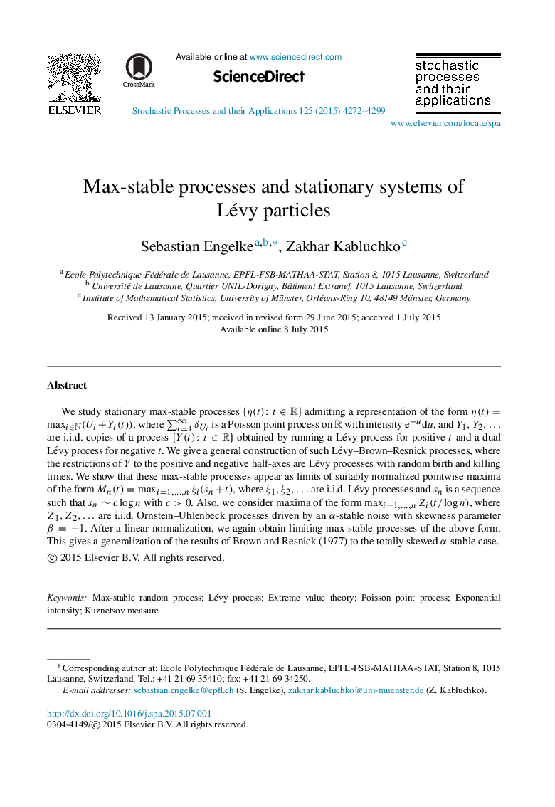 Max-stable processes and stationary systems of Lévy particles