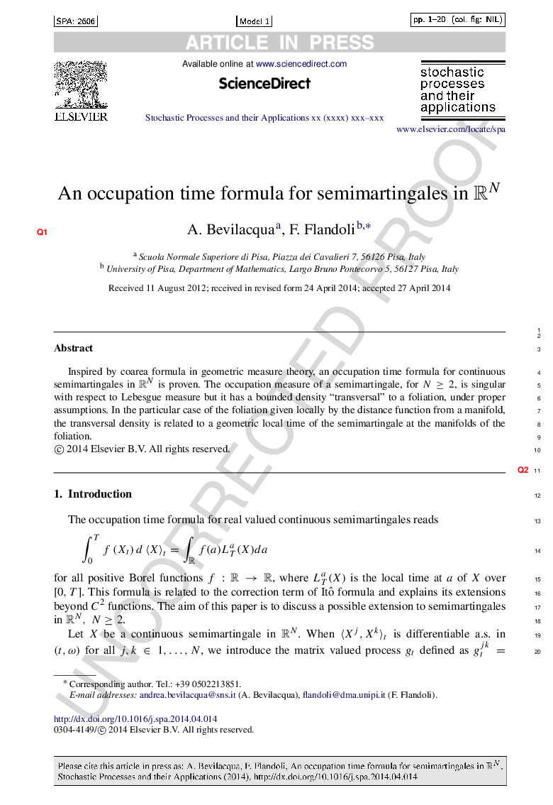 An occupation time formula for semimartingales in RN