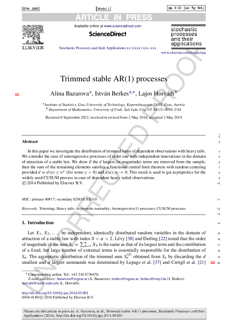 Trimmed stable AR(1) processes