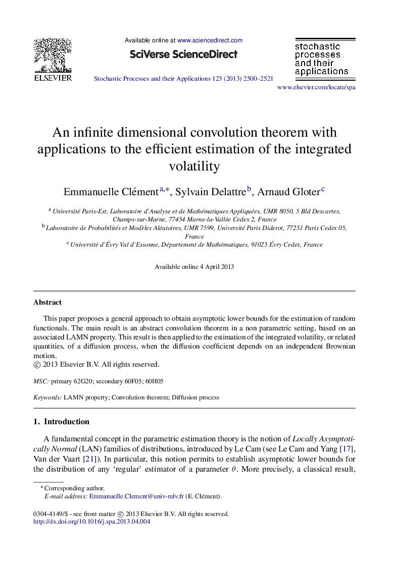 An infinite dimensional convolution theorem with applications to the efficient estimation of the integrated volatility