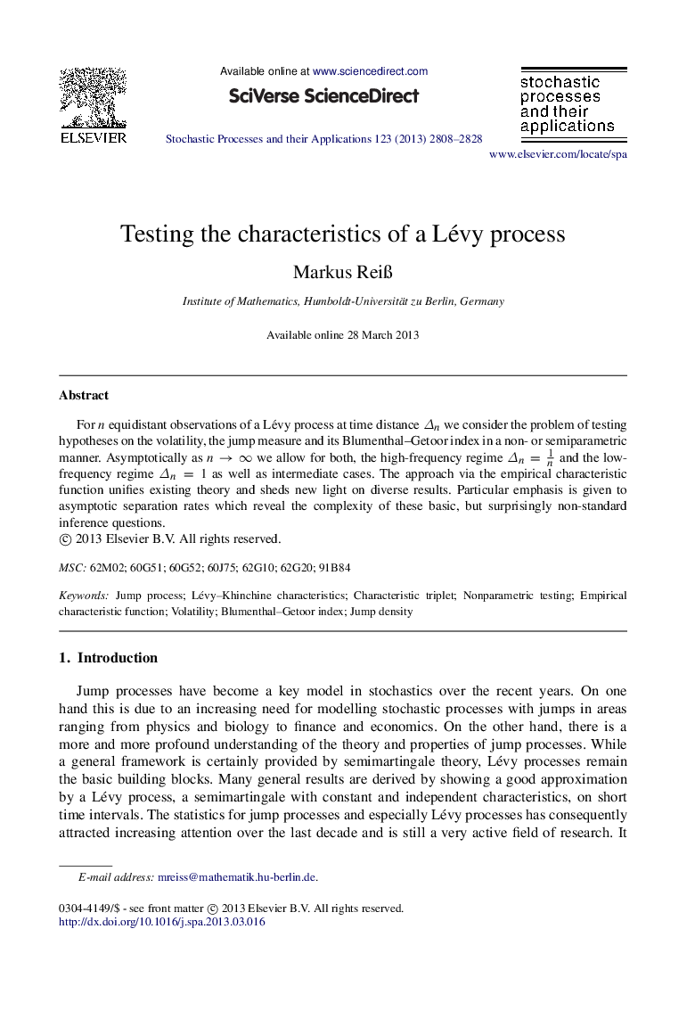 Testing the characteristics of a Lévy process