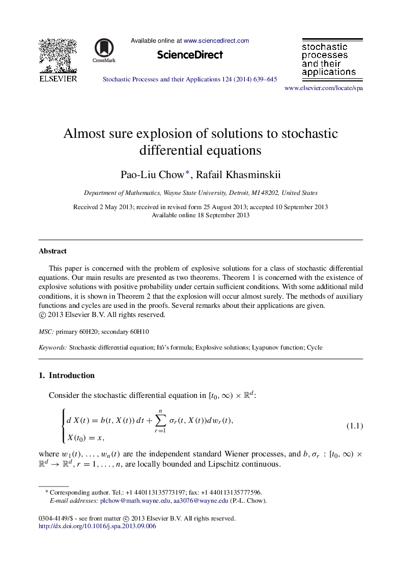 Almost sure explosion of solutions to stochastic differential equations