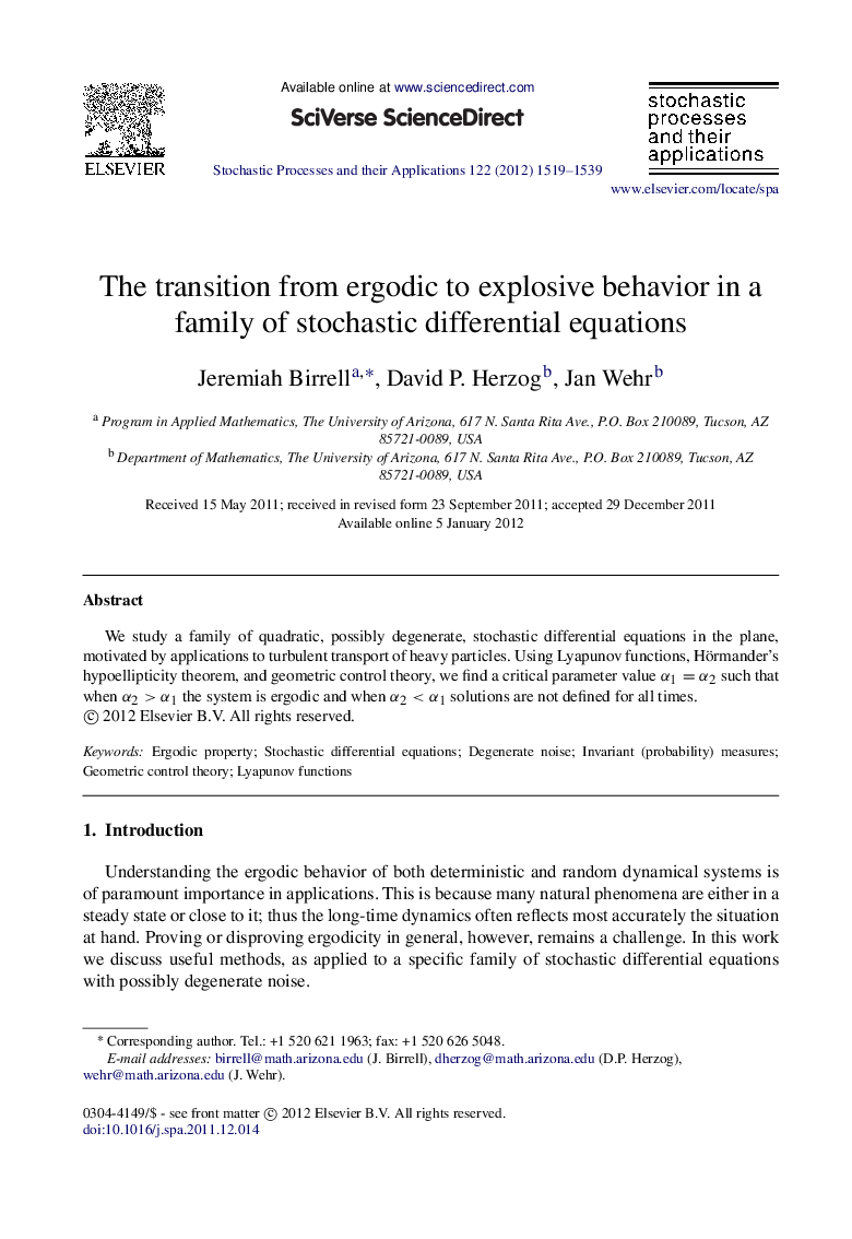 The transition from ergodic to explosive behavior in a family of stochastic differential equations