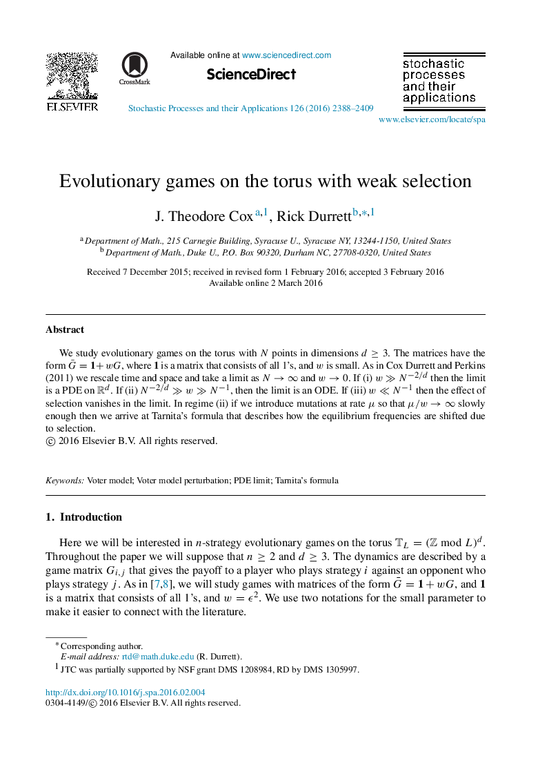 Evolutionary games on the torus with weak selection