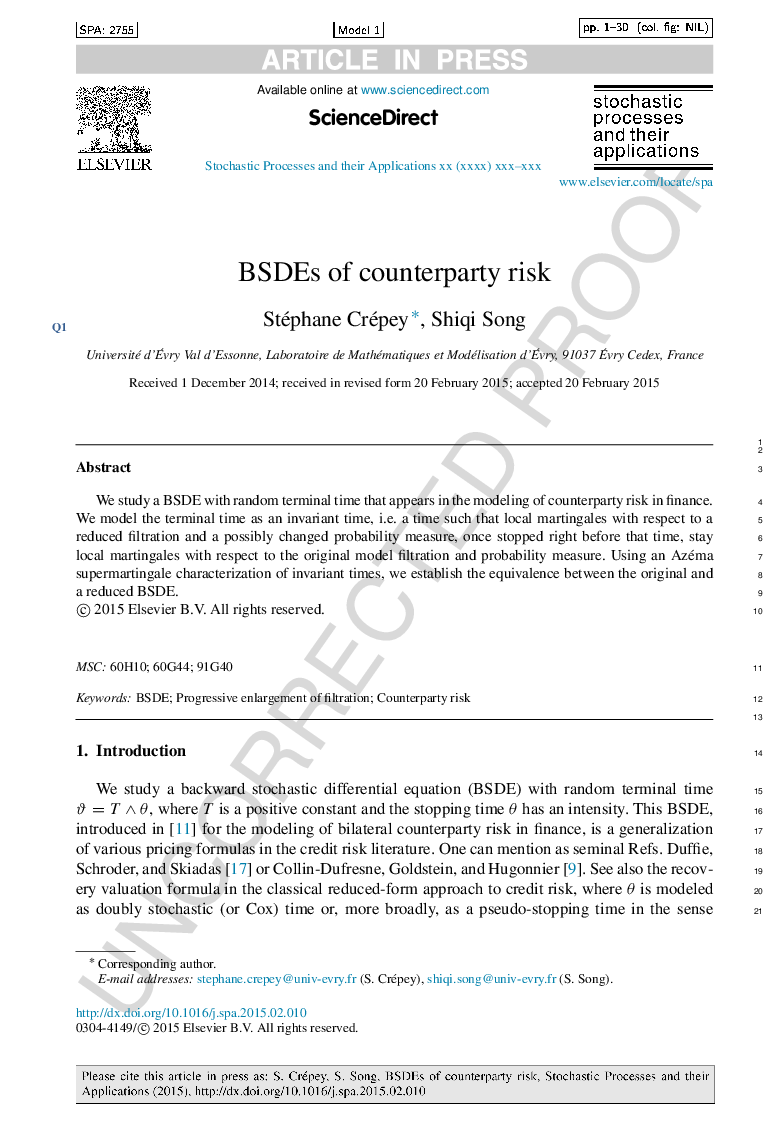 BSDEs of counterparty risk