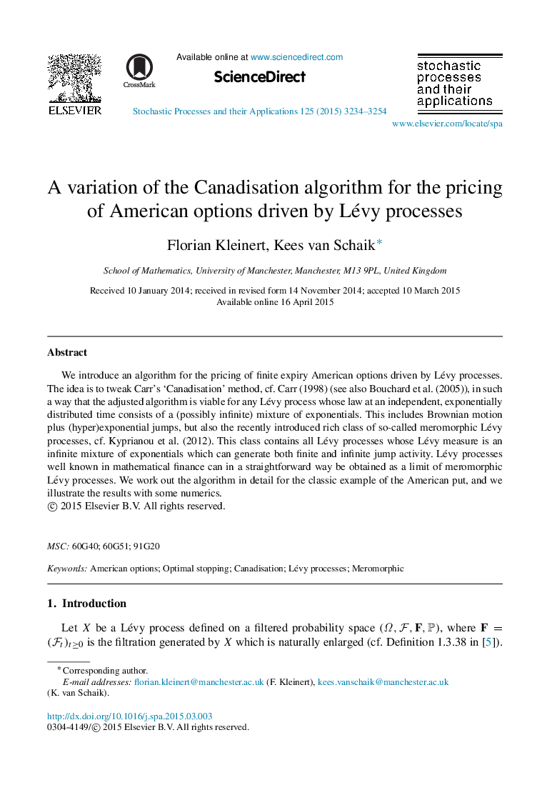 A variation of the Canadisation algorithm for the pricing of American options driven by Lévy processes