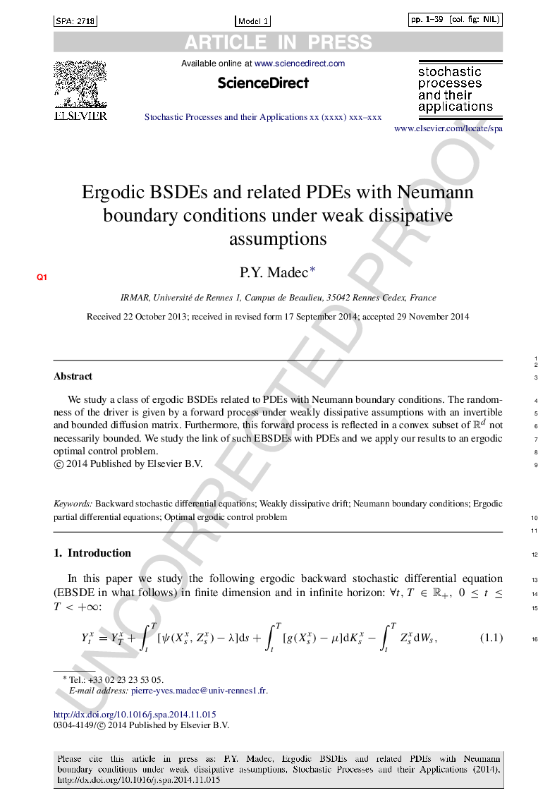 Ergodic BSDEs and related PDEs with Neumann boundary conditions under weak dissipative assumptions