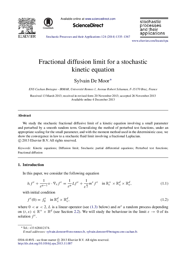 Fractional diffusion limit for a stochastic kinetic equation