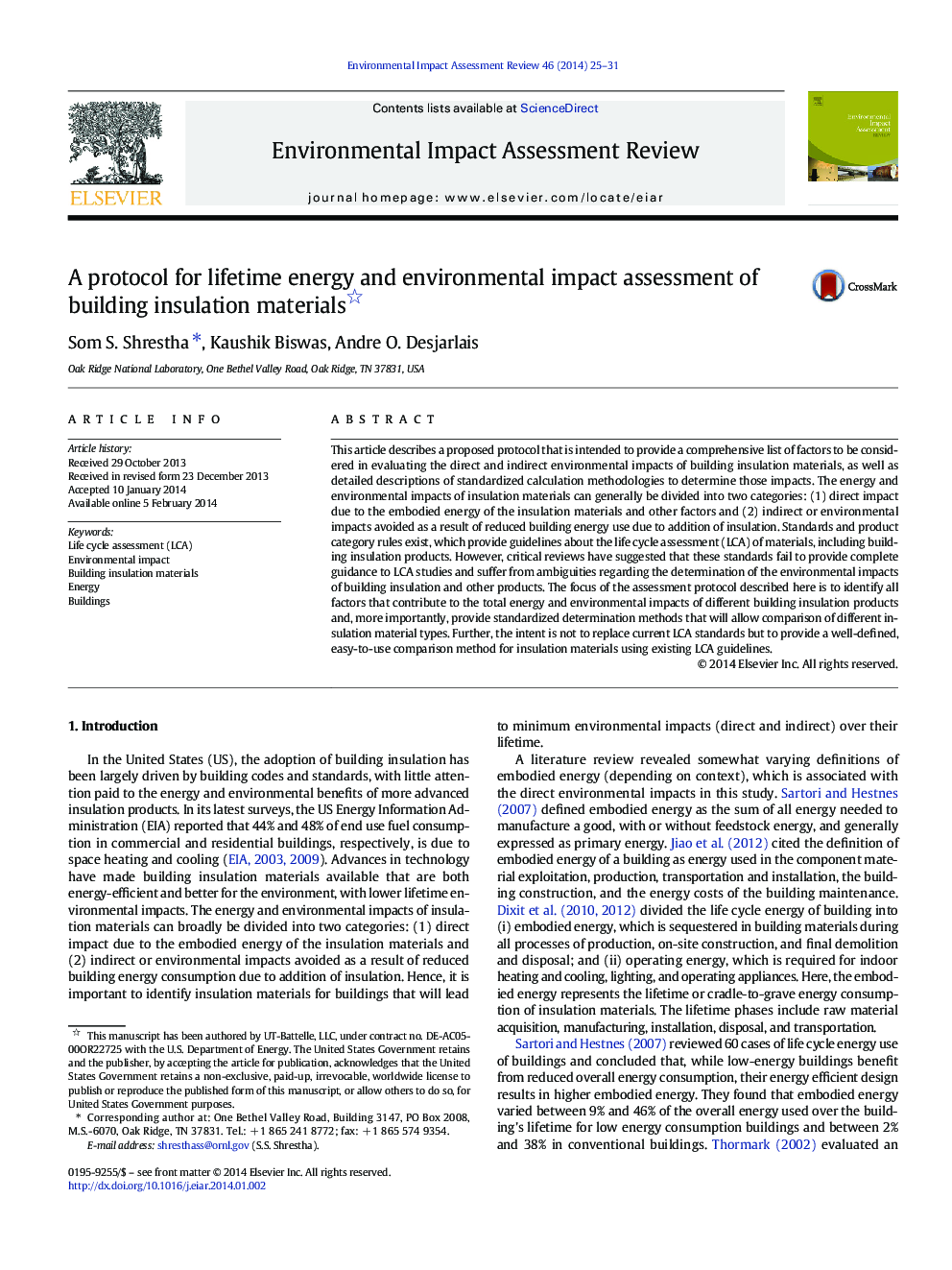 A protocol for lifetime energy and environmental impact assessment of building insulation materials 