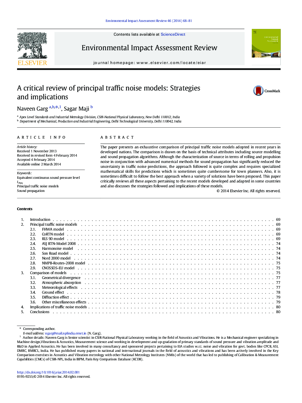 A critical review of principal traffic noise models: Strategies and implications