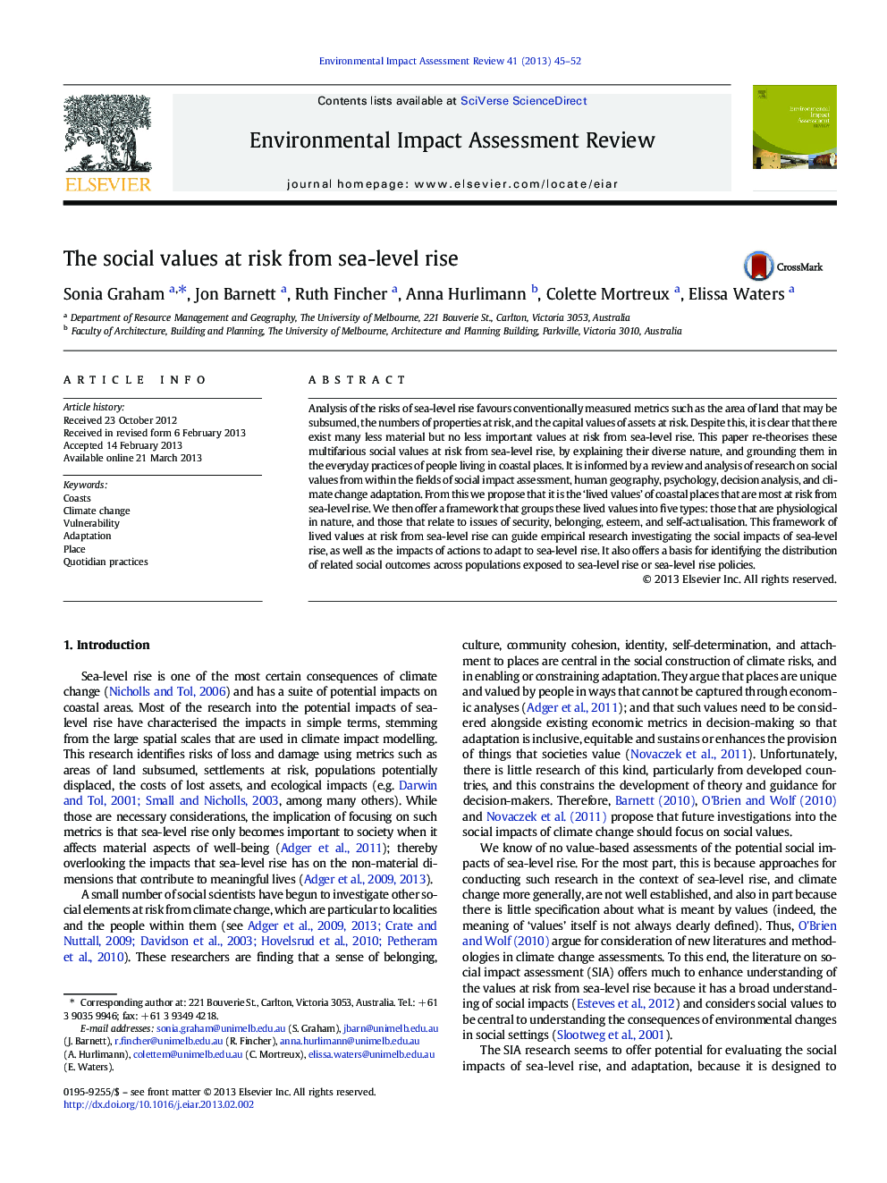 The social values at risk from sea-level rise