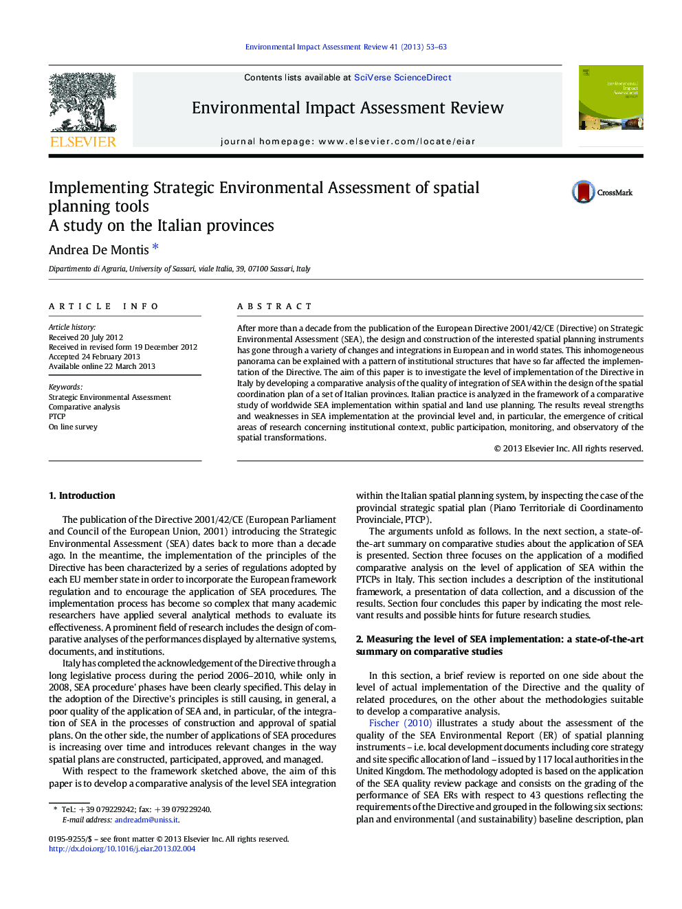 Implementing Strategic Environmental Assessment of spatial planning tools: A study on the Italian provinces