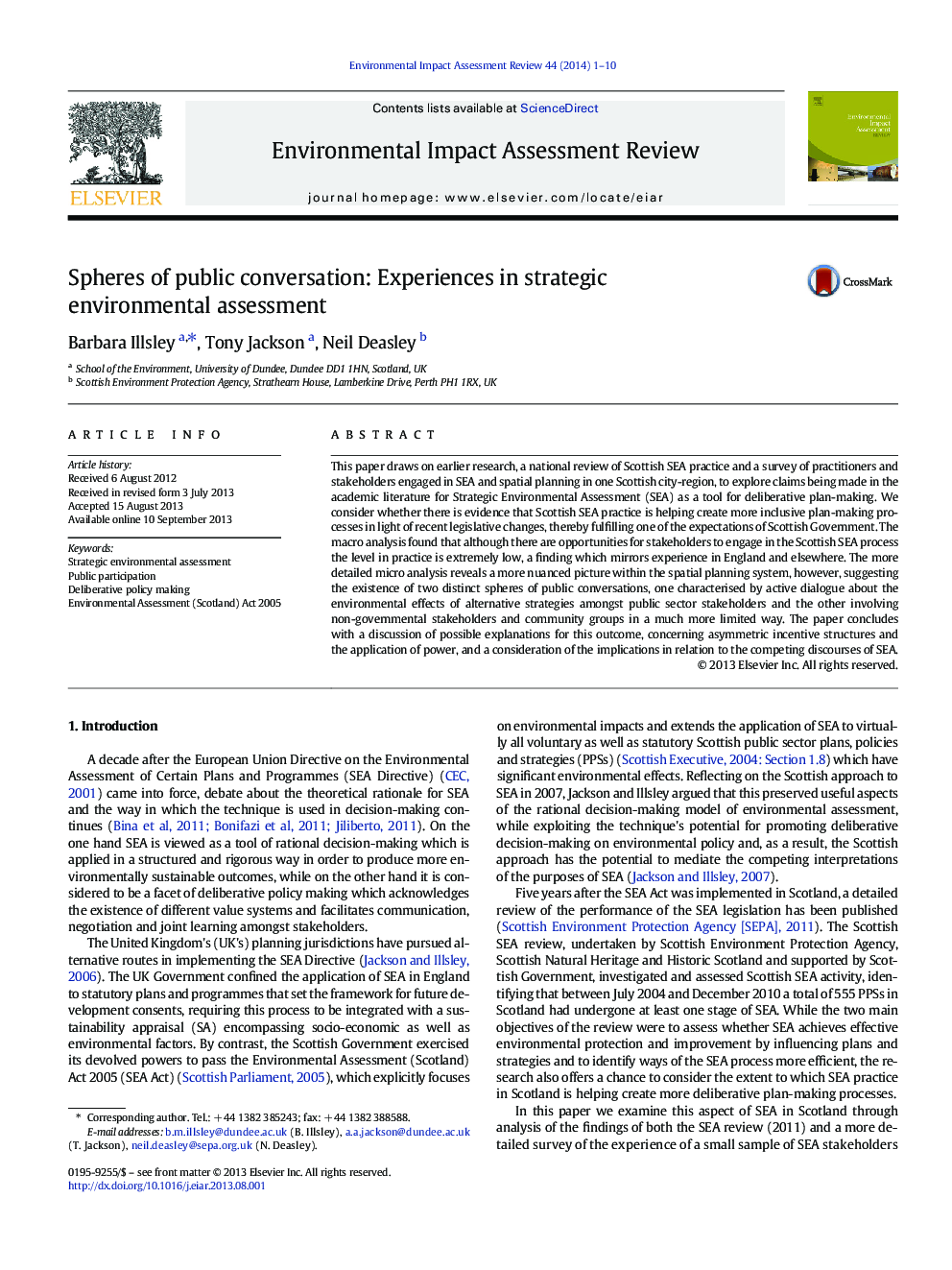 Spheres of public conversation: Experiences in strategic environmental assessment