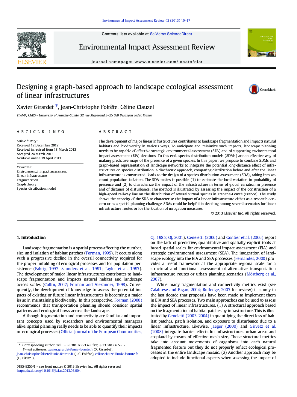 Designing a graph-based approach to landscape ecological assessment of linear infrastructures