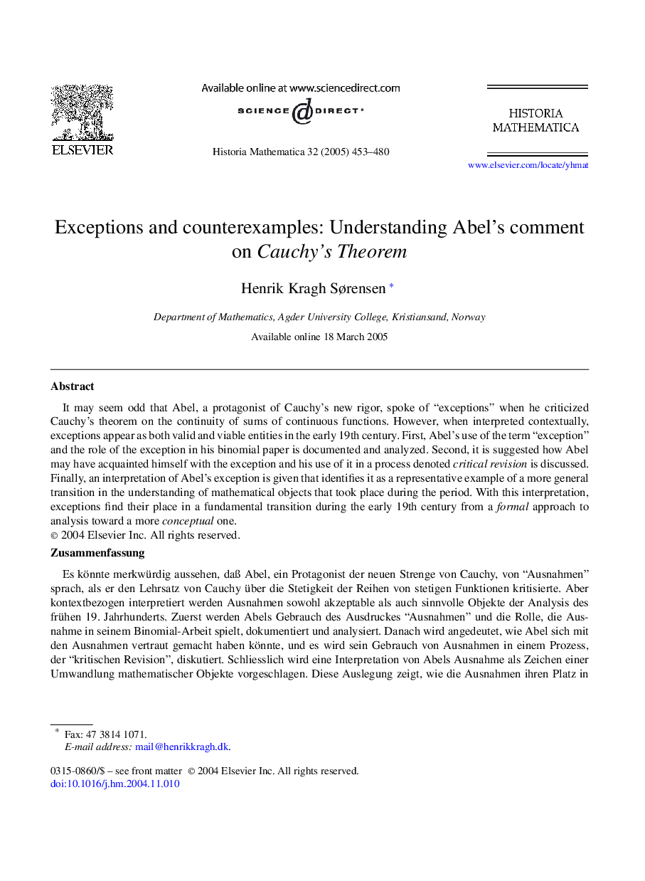 Exceptions and counterexamples: Understanding Abel's comment on Cauchy's Theorem