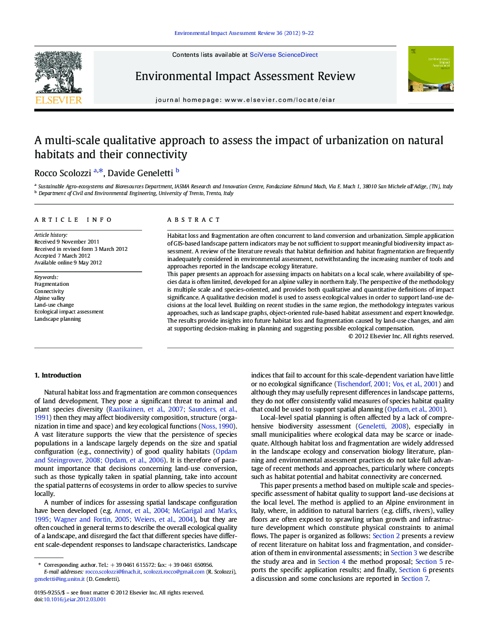 A multi-scale qualitative approach to assess the impact of urbanization on natural habitats and their connectivity