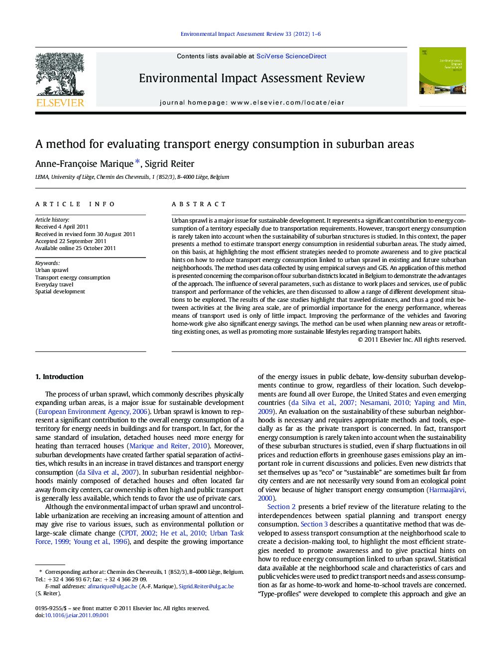 A method for evaluating transport energy consumption in suburban areas