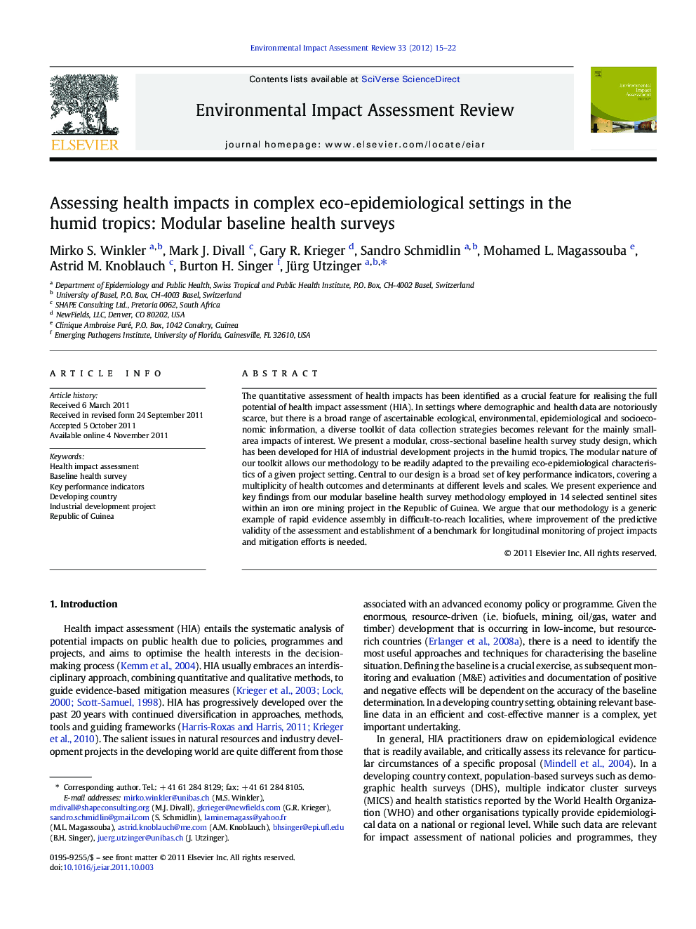 Assessing health impacts in complex eco-epidemiological settings in the humid tropics: Modular baseline health surveys