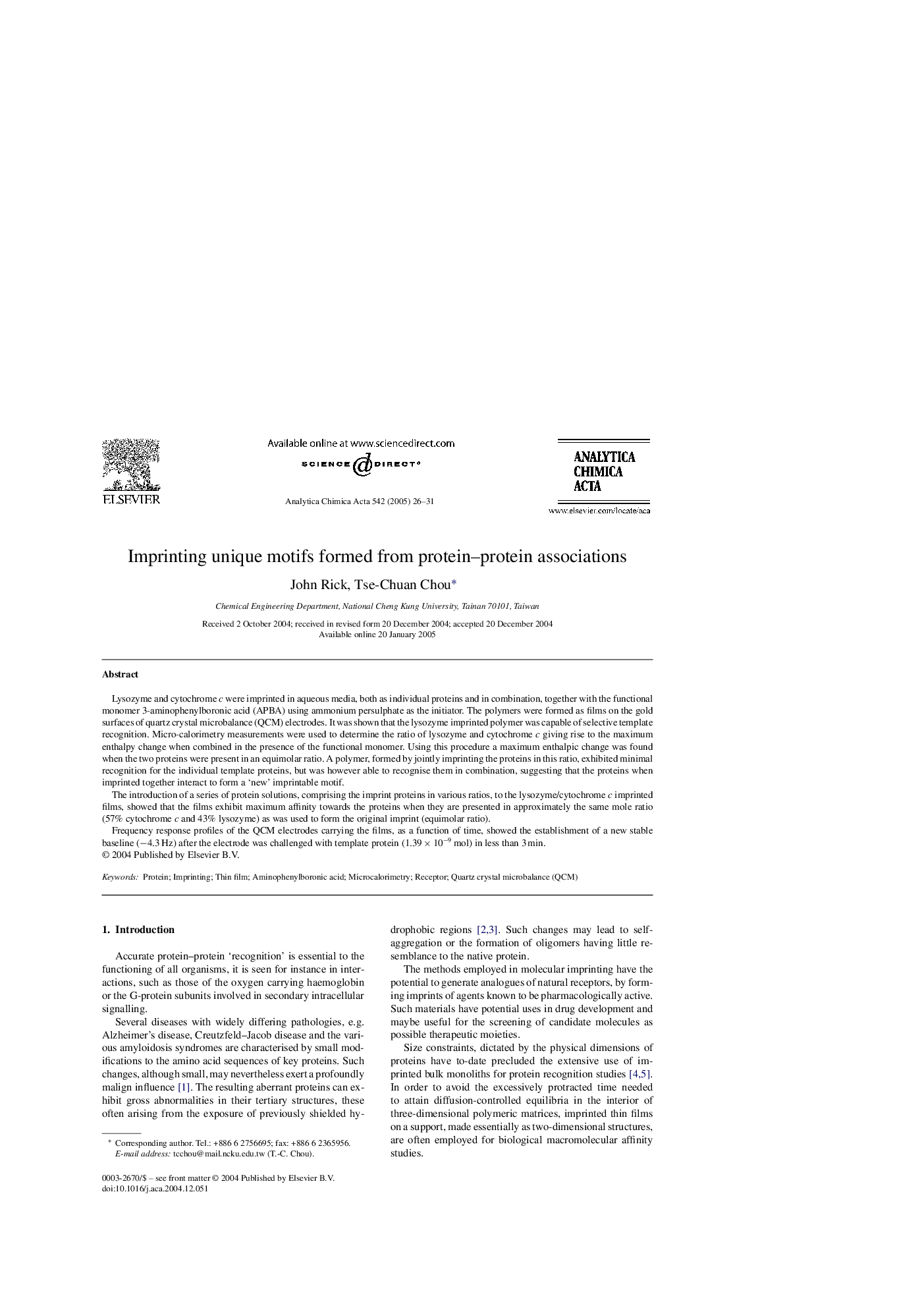 Imprinting unique motifs formed from protein-protein associations