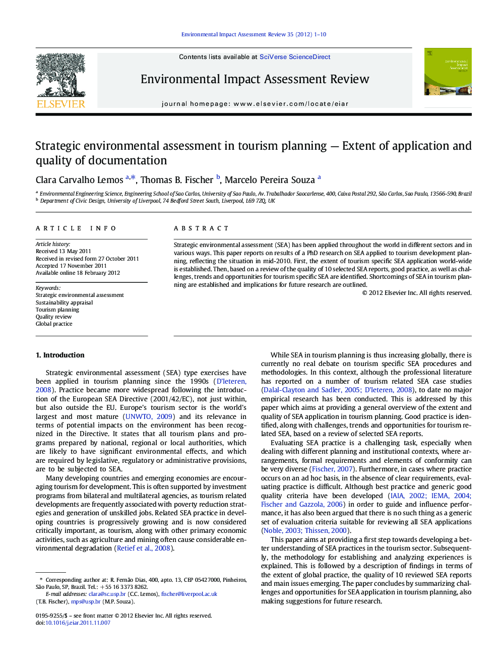 Strategic environmental assessment in tourism planning — Extent of application and quality of documentation