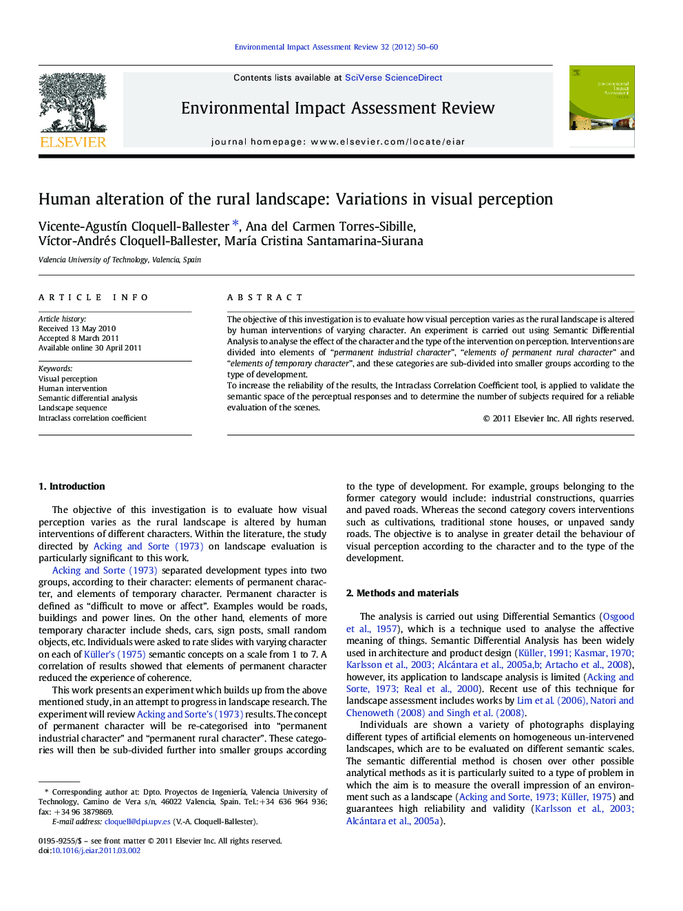 Human alteration of the rural landscape: Variations in visual perception