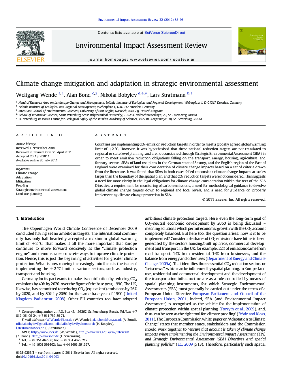 Climate change mitigation and adaptation in strategic environmental assessment