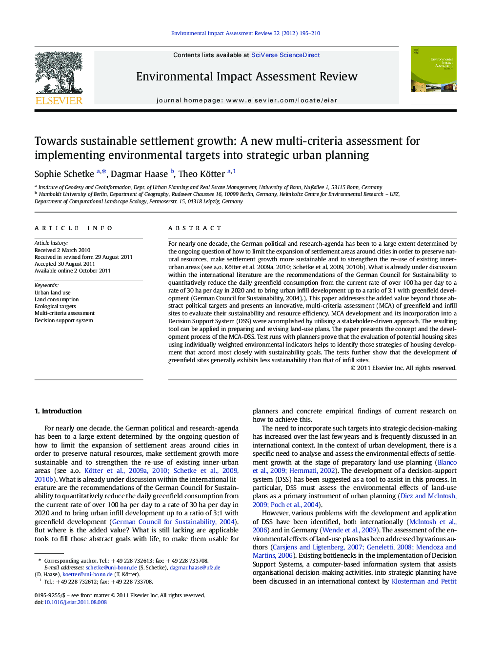 Towards sustainable settlement growth: A new multi-criteria assessment for implementing environmental targets into strategic urban planning