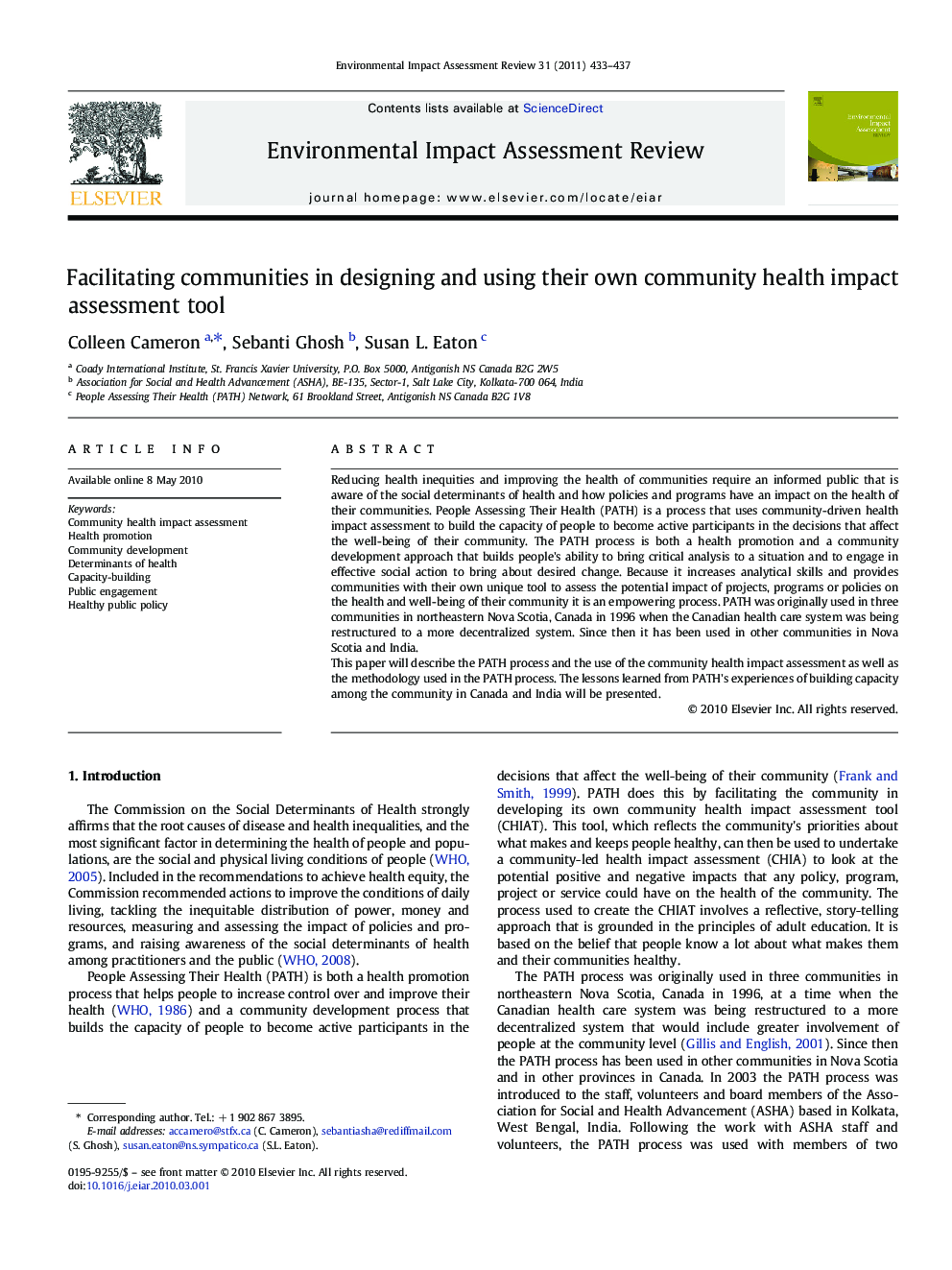 Facilitating communities in designing and using their own community health impact assessment tool