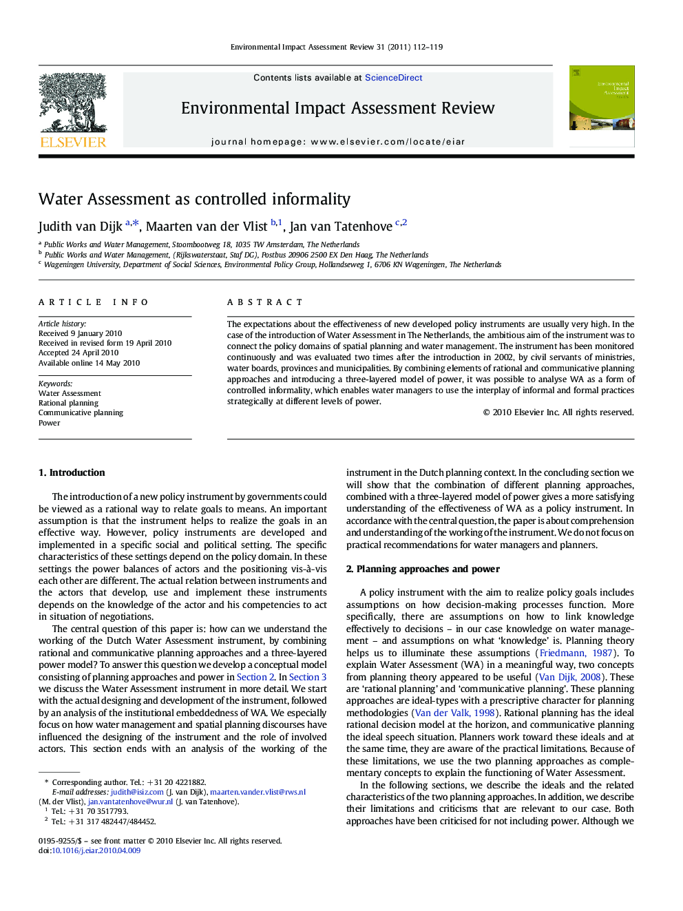 Water Assessment as controlled informality