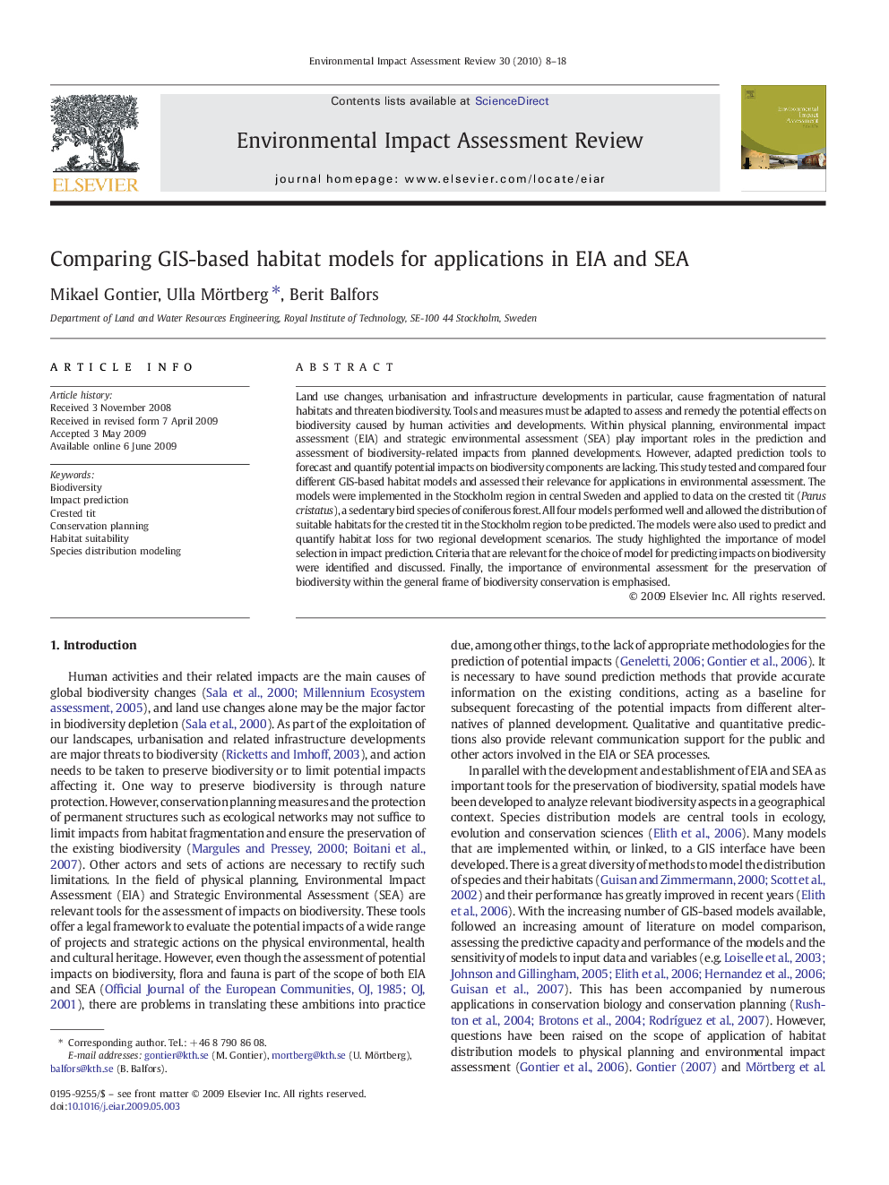 Comparing GIS-based habitat models for applications in EIA and SEA