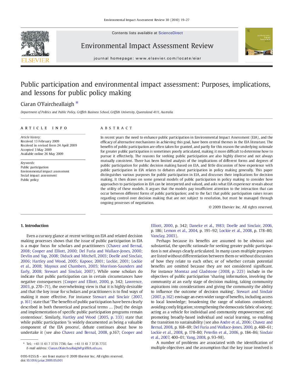 Public participation and environmental impact assessment: Purposes, implications, and lessons for public policy making